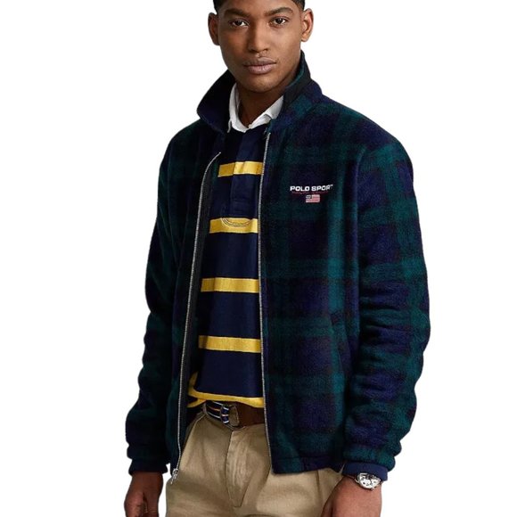 Polo Ralph Lauren Navy & Green Fleece Check Jacket, Large Size, NWT - Picture 3 of 12